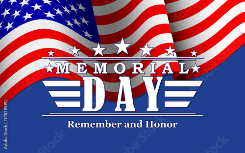 Memorial Day background with stars, USA flag and lettering. Template for Memorial Day. Vector illustration.