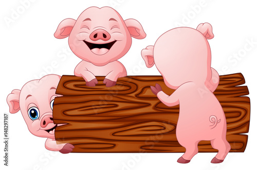 Three little pig cartoon in the log