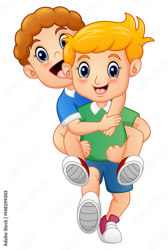 Cartoon blond boy giving his friend a piggyback ride Stock Vector ...