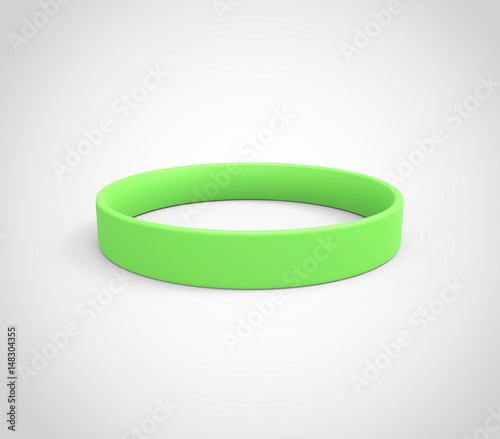 Green Silicone, or rubber Promo Bracelet for hand. 3D Render.