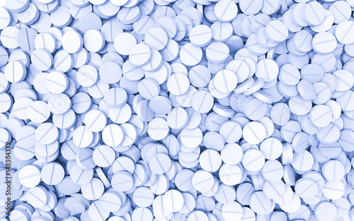 Pills. Medicine Background in Blue Tones. 3D Render