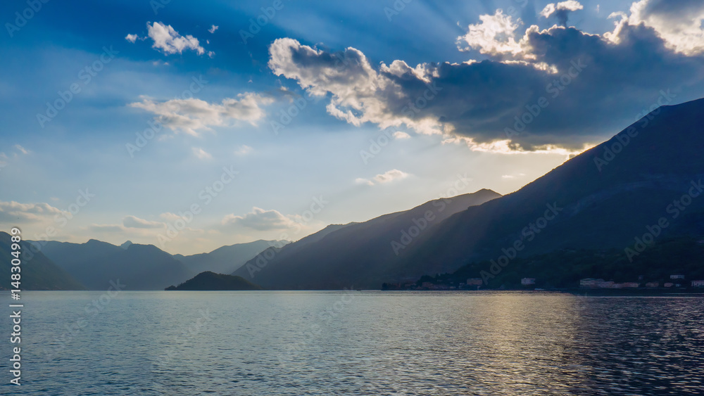 Beautiful lakescape and cloudscape on Lake Como, Italy