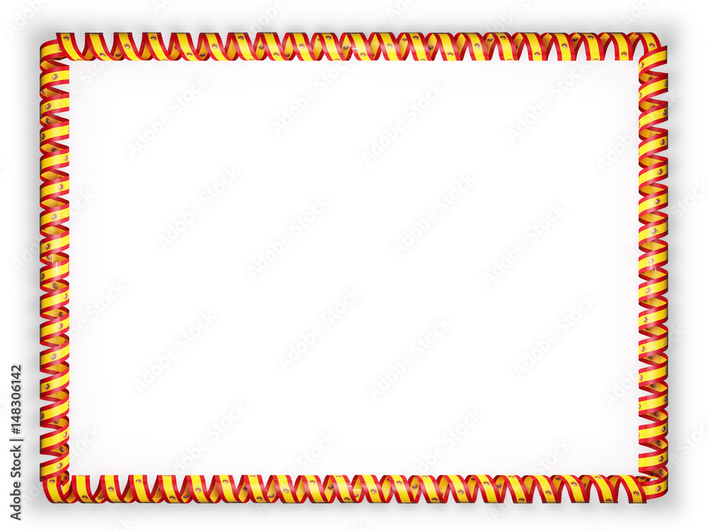 Frame and border of ribbon with the Spain flag. 3d illustration