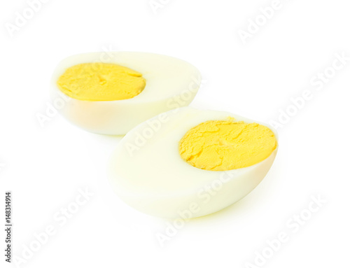 Boiled eggs on white background, healthy food concept