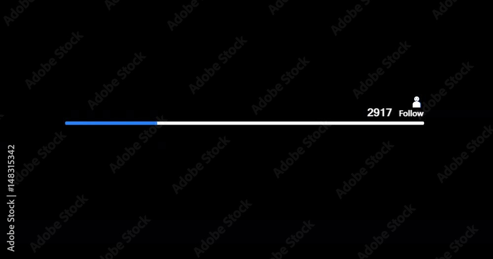 Progress bar Top Follow. Video counter increasing from one to one hundred thousand views. High resolution. with alpha chanel.