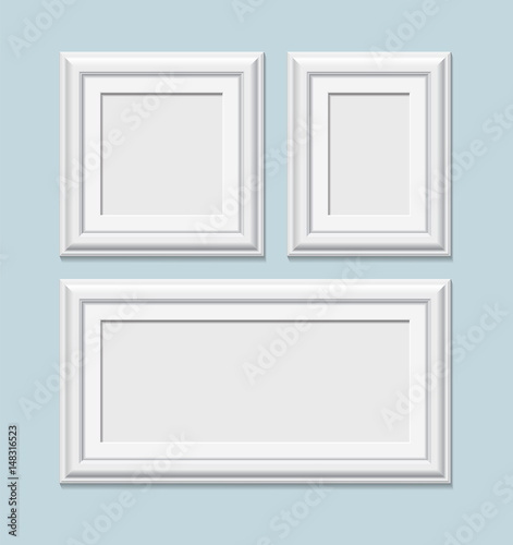 Set of square white photo frames, vector