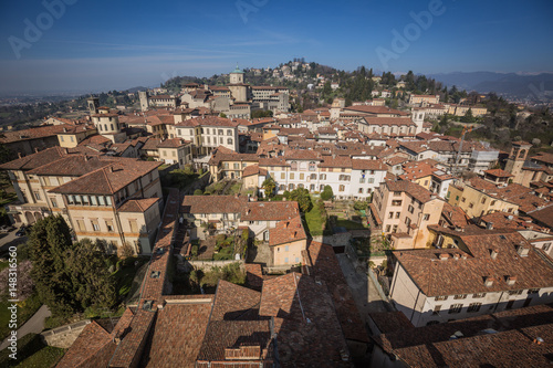 Top view of the city and the roofs of Bergamo