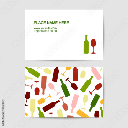 visit card template with wine glass and bottles