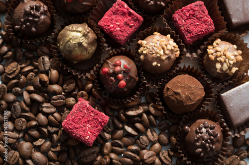 Appetizing truffles and coffee beans