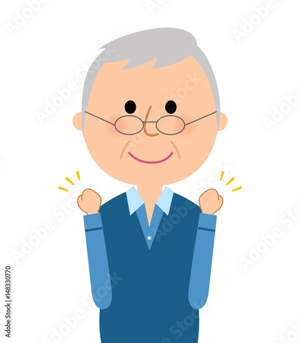 シニア男性　ガッツポーズ