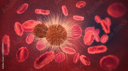 Photos 3d illustration of virus cells into the blood stream with blood cells