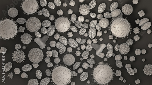 3d illustration of different kinds of pollen photo