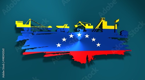 Energy and Power icons set and grunge brush stroke. Coal mining relative image. 3D rendering. Flag of the Venezuela