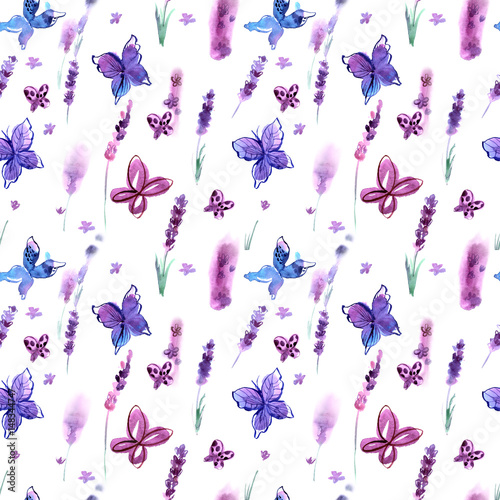 Wallpaper Mural Hand painted watercolor seamless pattern with lavender and butterflies Torontodigital.ca