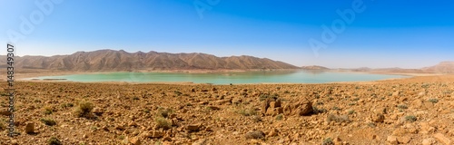 Panoramic view at Al-Hassan Addakhil lake in mountains of Atlas - Morocco photo