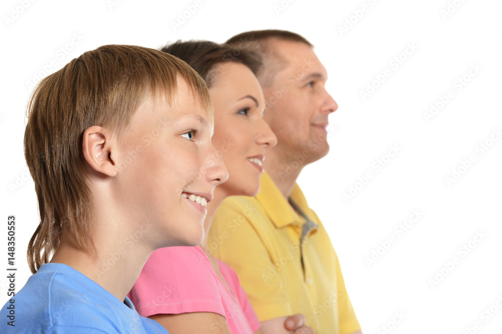 Happy family with young children on a white background Happy family with young children on a white background