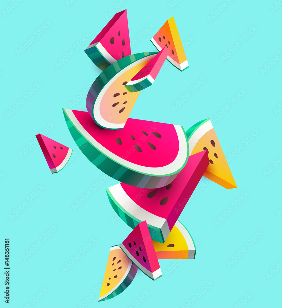 Naklejka Świeża pokrojona arbuz owoc na jaskrawym tle