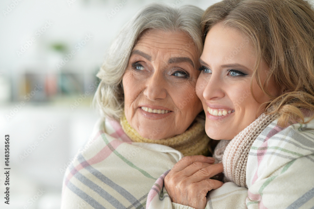 Beautiful elderly mother with an adult daughter Beautiful elderly mother with an adult daughter