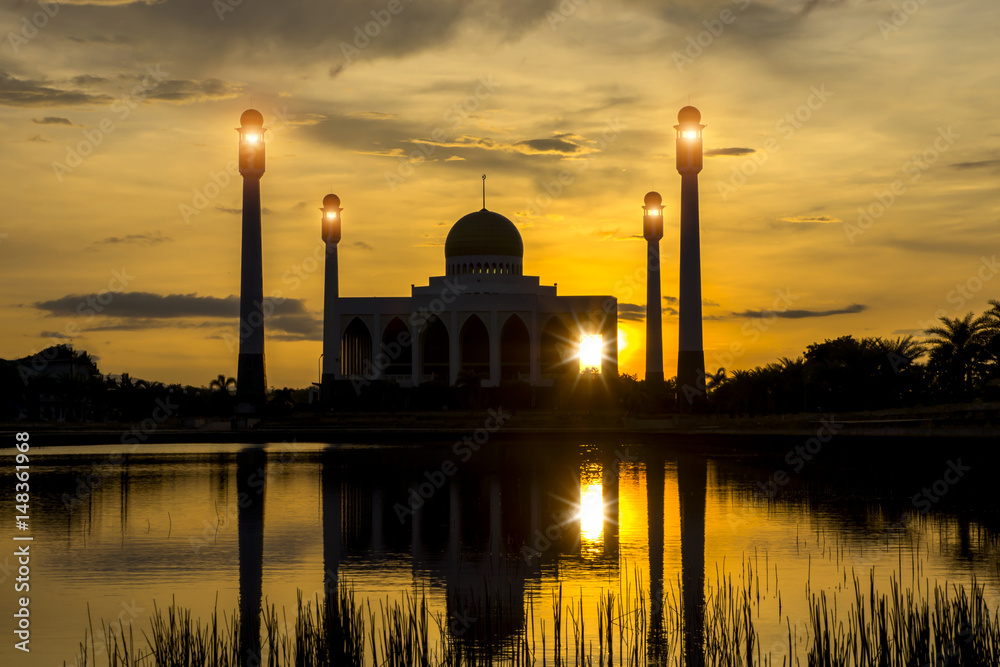 Beautiful sunset at Central Songkhla Mosque