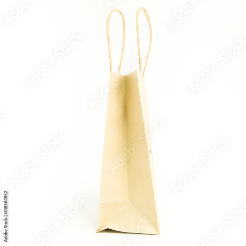 Recycle brown paper bag on white background