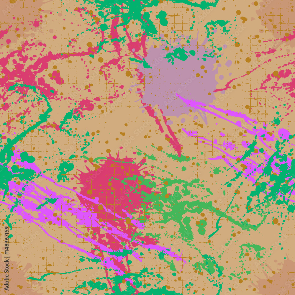 Fototapeta premium Vector seamless pattern, tile with inc splash, blots, smudge and brush strokes. Grunge endless template for web background, prints, wallpaper, surface, wrapping, repeat elements for design
