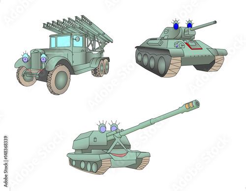 Parade of armored military equipment. The weapon. Tank, mortar, artillery