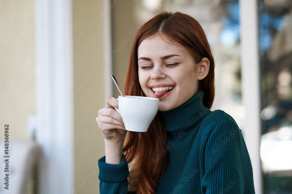 woman with a mug in her hand, morning woman with a mug in her hand, morning