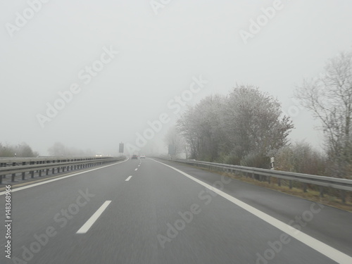 Highway in fog German Autobahn © flucas