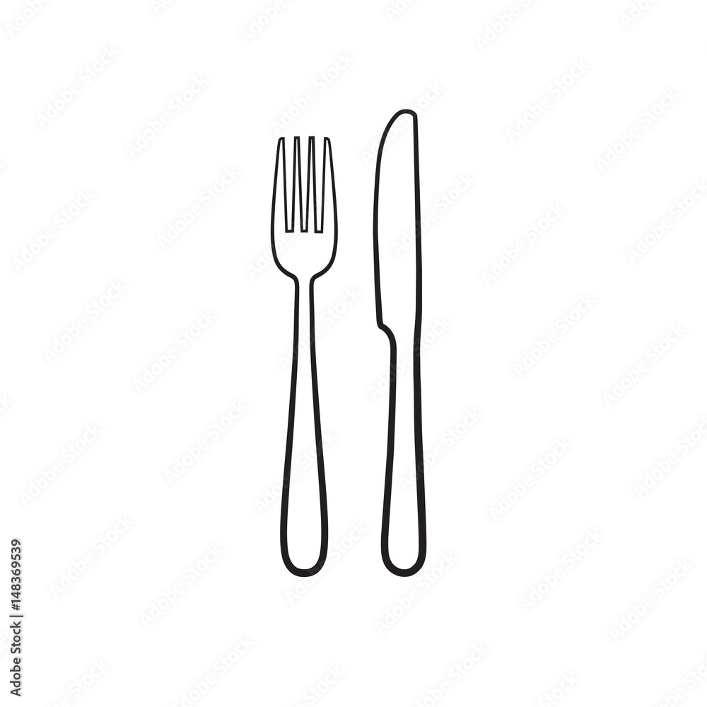 Fork and knife icon like silhouette isolated on white Fork and knife icon like silhouette isolated on white