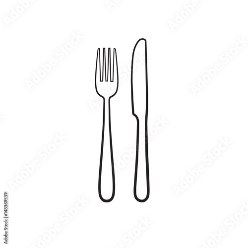 Fork and knife icon like silhouette isolated on white