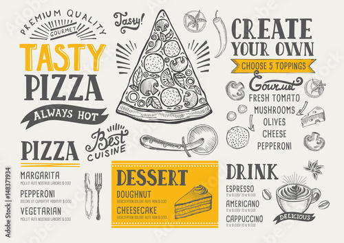 Pizza menu restaurant, food template.