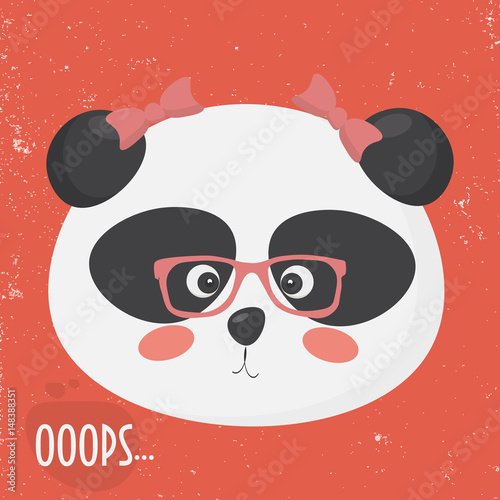 Fototapeta Naklejka Na Ścianę i Meble -  Panda girl with glasses on and with surprised or feeling sorry about a mistake face expression.