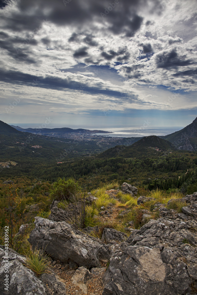 Montenegro,view from the mountain top on Bar city in the distance