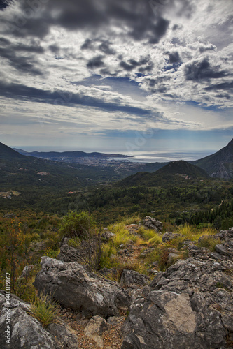 Montenegro view from the mountain top on Bar city in the distance