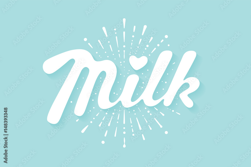 Lettering Milk and milk drop splash, hand written design for label, brand, badge. Graphic design logo for farm dairy shop, branding and advertising. Vector Illustration Lettering Milk and milk drop splash, hand written design for label, brand, badge. Graphic design logo for farm dairy shop, branding and advertising. Vector Illustration