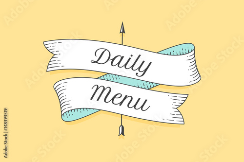 Photo Old school vintage ribbon banner with text Daily menu
