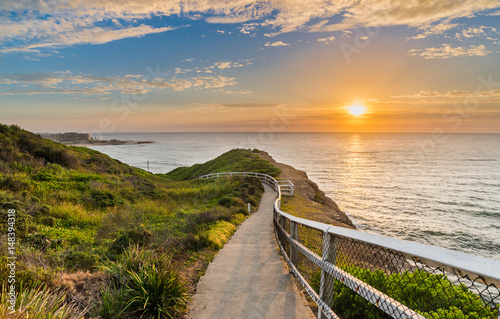 Seaside path at sunrise in Newcastle  Australia