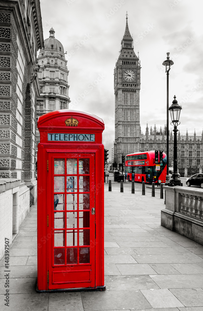 Fototapeta London Telephone Booth i Big Ben