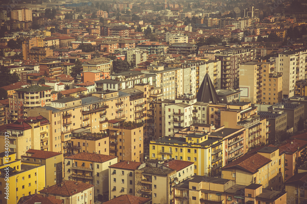 View from above on the city of Brescia, early spring morning