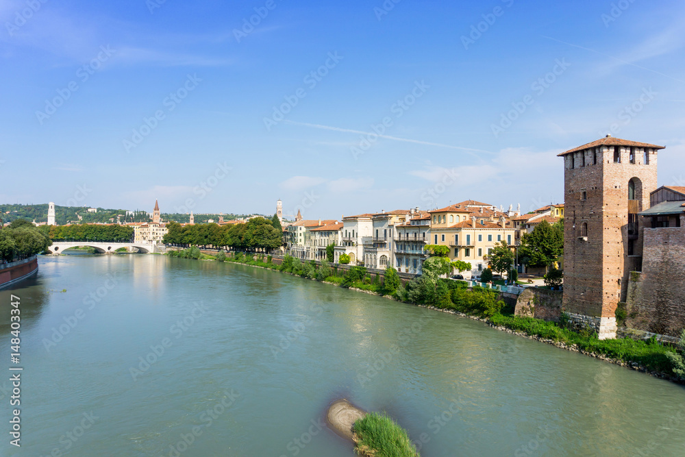 Beautiful street view of  Verona center which is a world heritage site