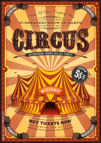 Vintage Yellow Circus Poster With Big Top