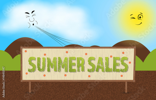 Summer sales banner on natural landscape background
