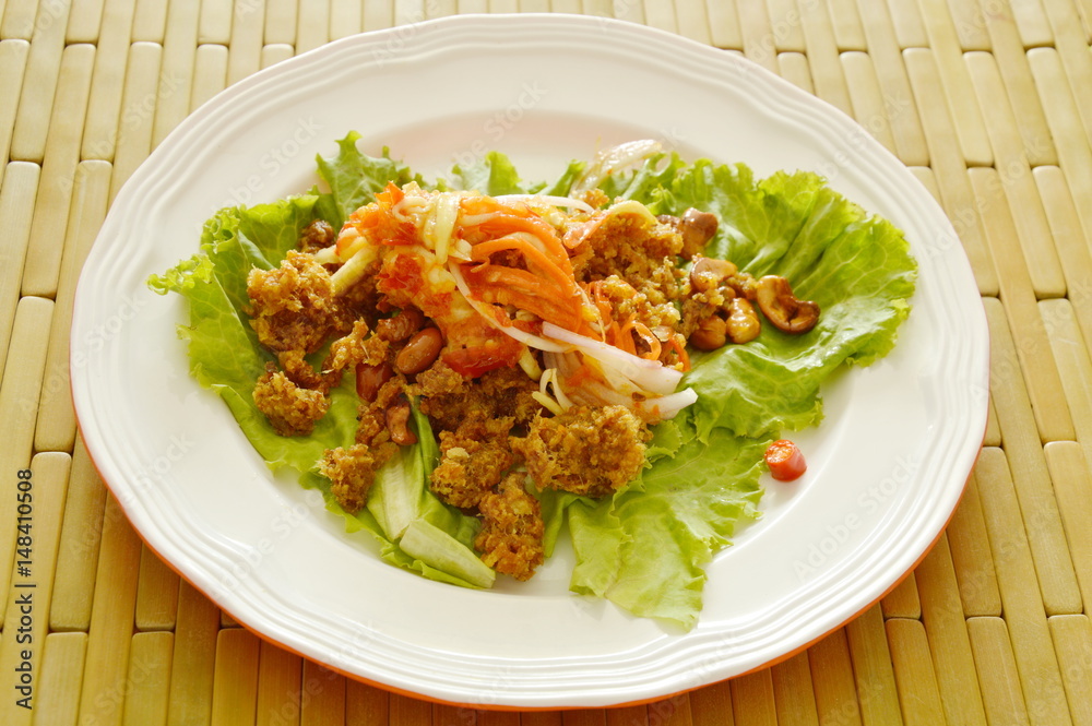 crispy fried chop catfish with green mango dressing sweet and sour sauce salad crispy fried chop catfish with green mango dressing sweet and sour sauce salad