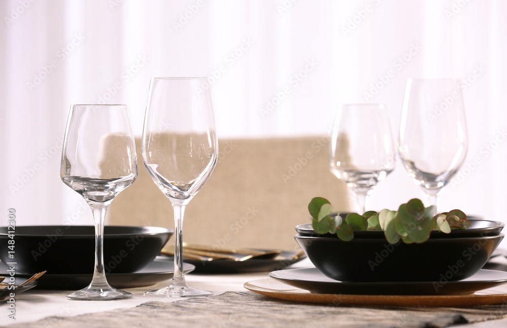 Table with beautiful setting in restaurant, closeup Table with beautiful setting in restaurant, closeup