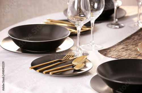 Beautiful festive table setting, closeup