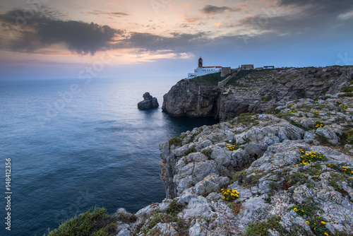 Lighthouse at Cabo de Sao Vicente, Algarve, Portugal.