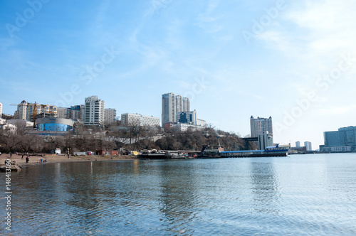Russia  Vladivostok  April 7  sea bay  city buildings