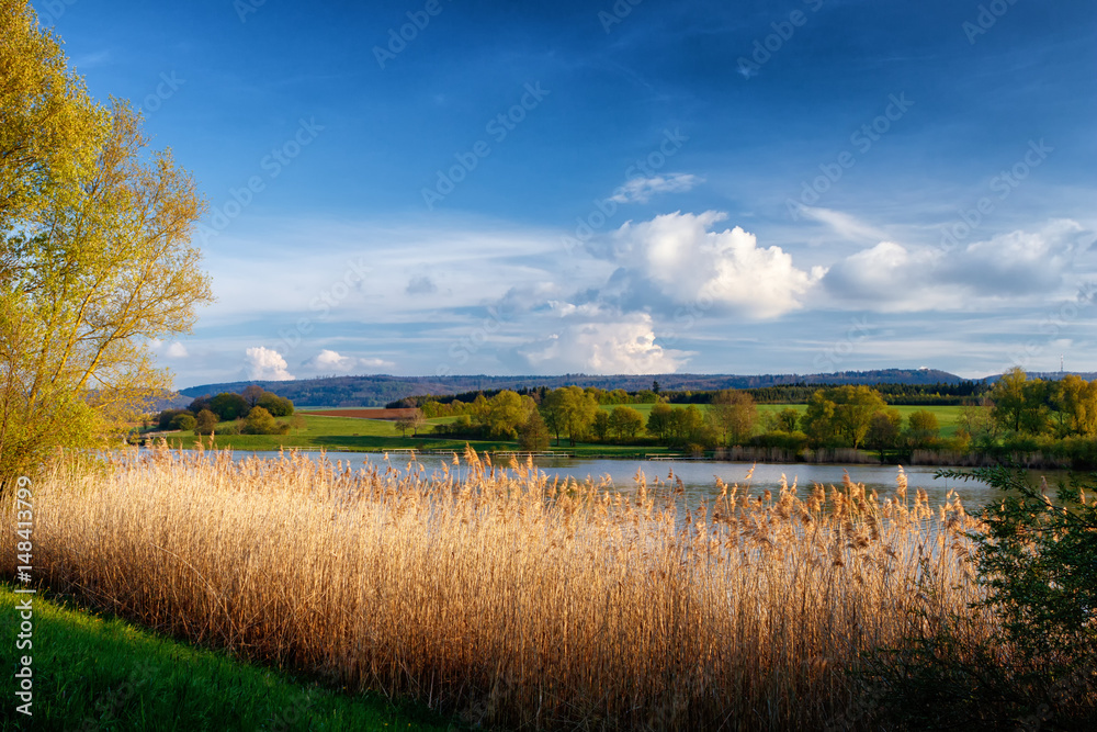 Naklejka premium The reservoir lake at Rainau Buch, near Ellwangen (Jagst) in Baden-Wurttemberg, Germany.
