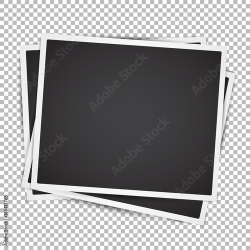 Set of Vector Instant Photo Frames. Photo realistic vector Mockup on transparent background. Vintage paper Photo Frame Template for your photos or project. Retro style design element