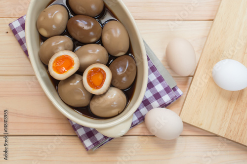 Nitamago is a very tasty boiled egg. It is a very common ingredient in Japanese Ramen noodles photo